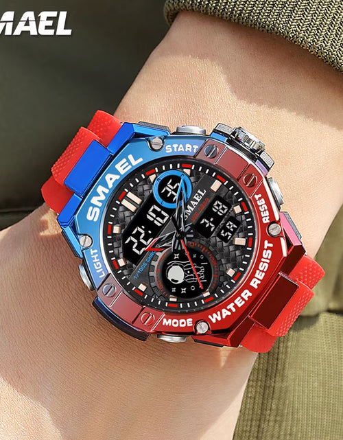 Load image into Gallery viewer, Red Digital Quartz Watch Men Dual Time Display Electronic Chronograph Sport Wristwatch with Auto Date LED Week Alarm 8068
