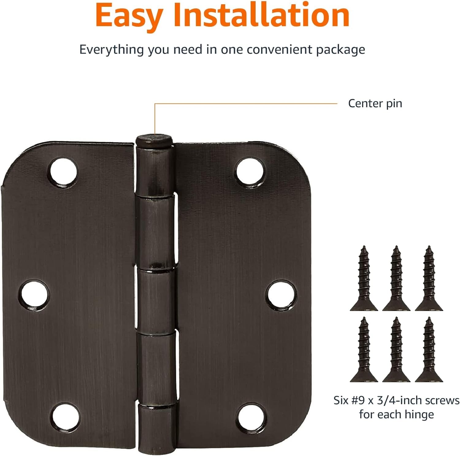 Rounded 3.5 Inch X 3.5 Inch Door Hinges, 18 Pack, Oil Rubbed Bronze