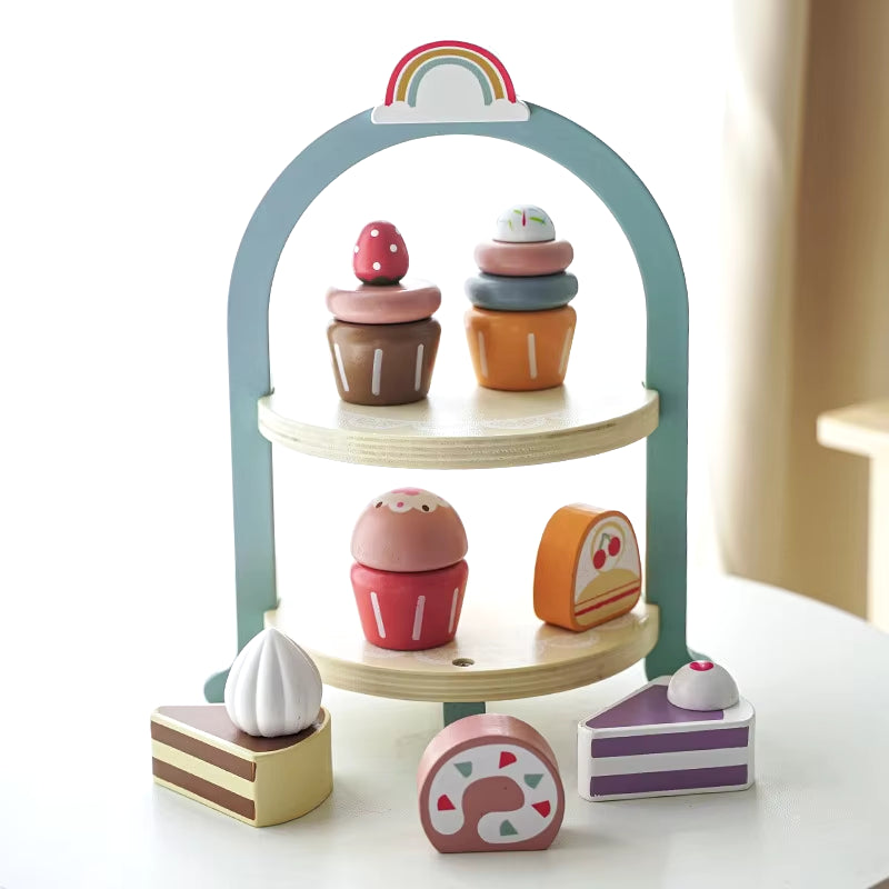 Royal Afternoon Tea Set Pretend Play Wooden Toys Kitchen Cake Role Play Parent-Child Learning Educational Toys for Children Gift