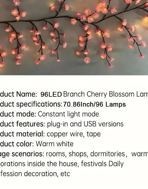 Load image into Gallery viewer, USB Powered Cherry Blossom Branch Lights 8 Modes 96Leds String Lights for Living Room Bedroom Wedding Christmas Holiday Decor
