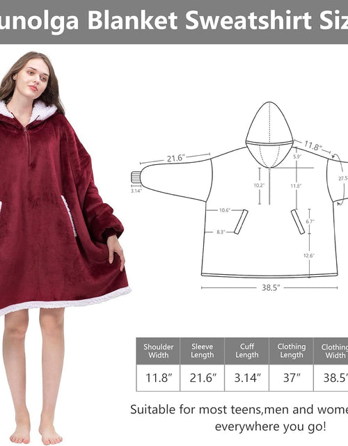 Load image into Gallery viewer, Wearable Blanket Oversized Microfiber Sherpa Wearable Blanket Hoodie, Sweatshirt with Hood Pocket and Sleeves, Super Soft Warm Plush Hooded Blanket for Adult Women Men One Size Fits All Wine
