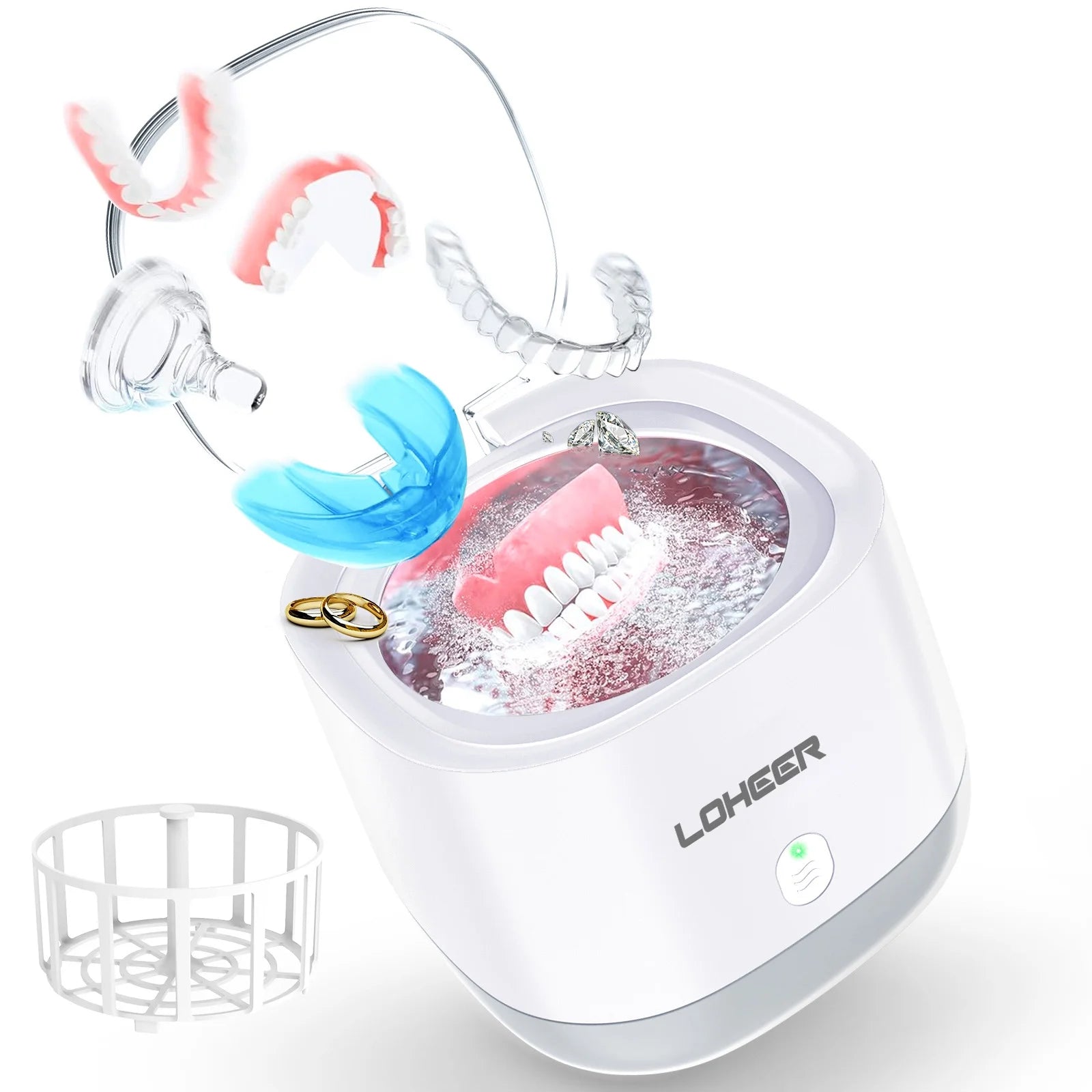 Ultrasonic Jewelry Cleaner,  45Khz Ultrasonic Retainer Cleaner for Dental, Mouth Guard, Ring