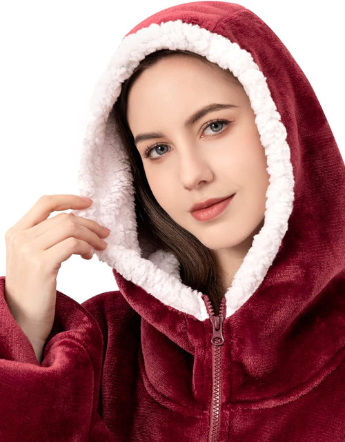 Load image into Gallery viewer, Wearable Blanket Oversized Microfiber Sherpa Wearable Blanket Hoodie, Sweatshirt with Hood Pocket and Sleeves, Super Soft Warm Plush Hooded Blanket for Adult Women Men One Size Fits All Wine
